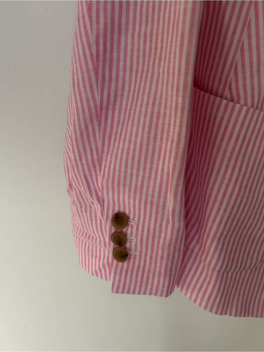 ☀️3/$25 Talbots Aberdeen Blazer Pink White Stripe Size 8 linen - Picture 3 of 7